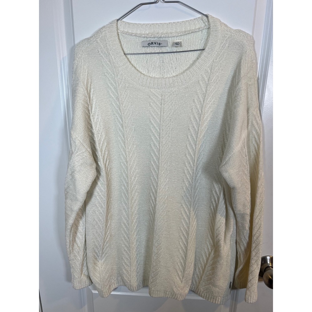 Orvis Womens Sweater Chenille Textured Knit Cream Size Large